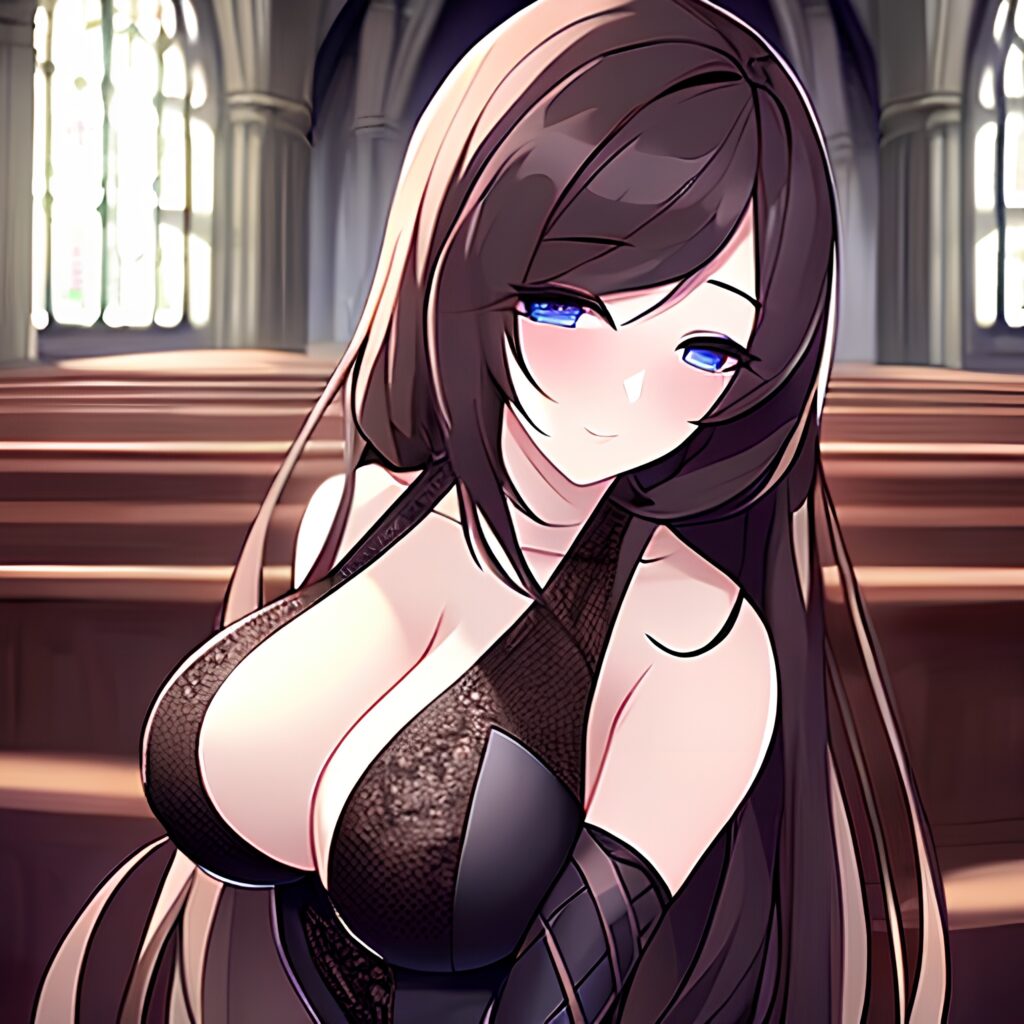 church fishnet brunette messy hair long hair woman 