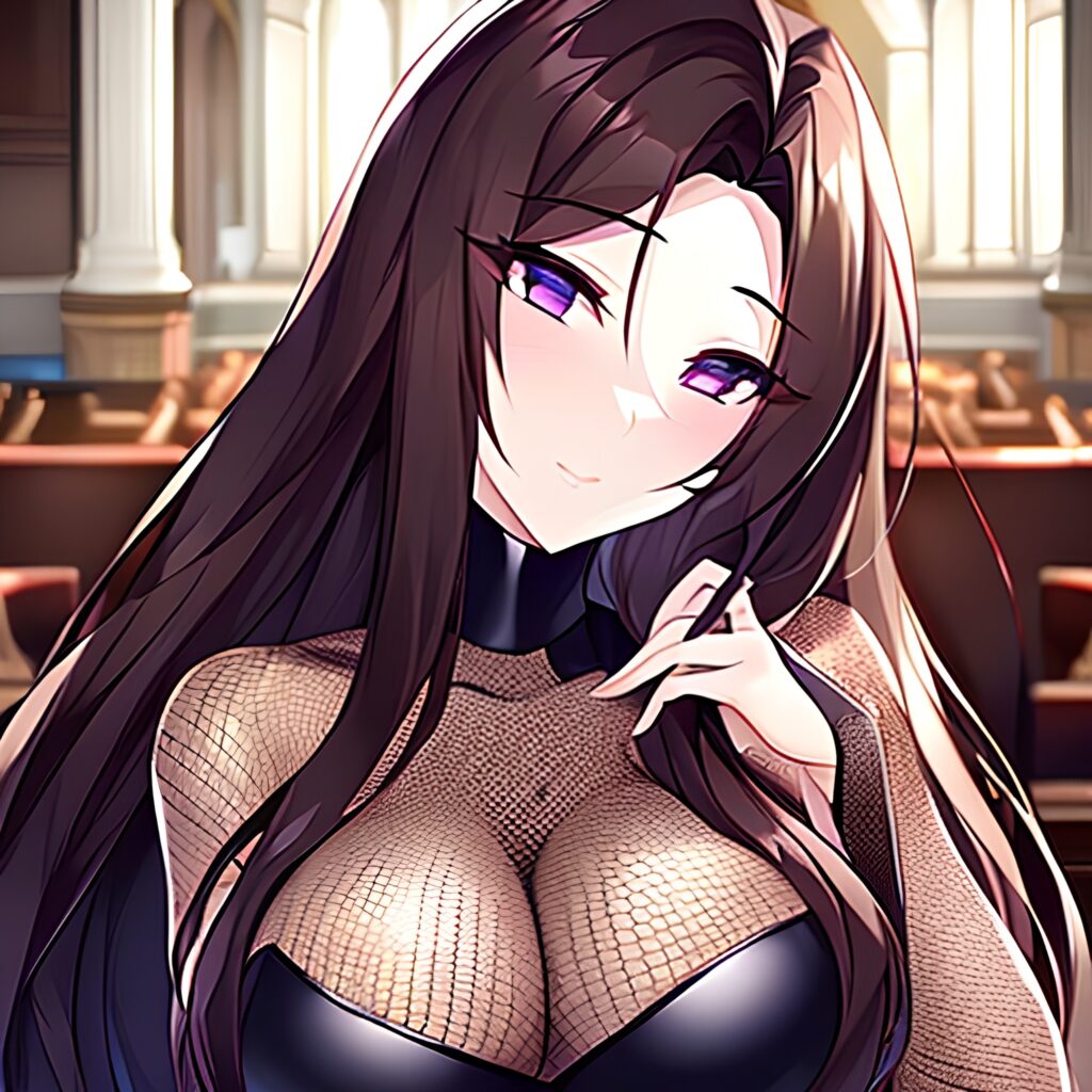 church fishnet brunette messy hair woman long hair 