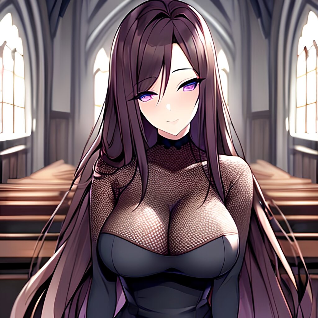 church fishnet brunette messy hair woman long hair 