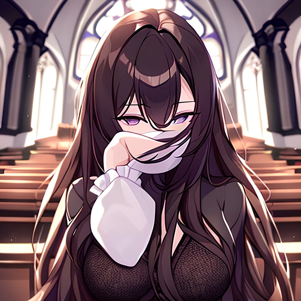 church fishnet brunette messy hair woman long hair 