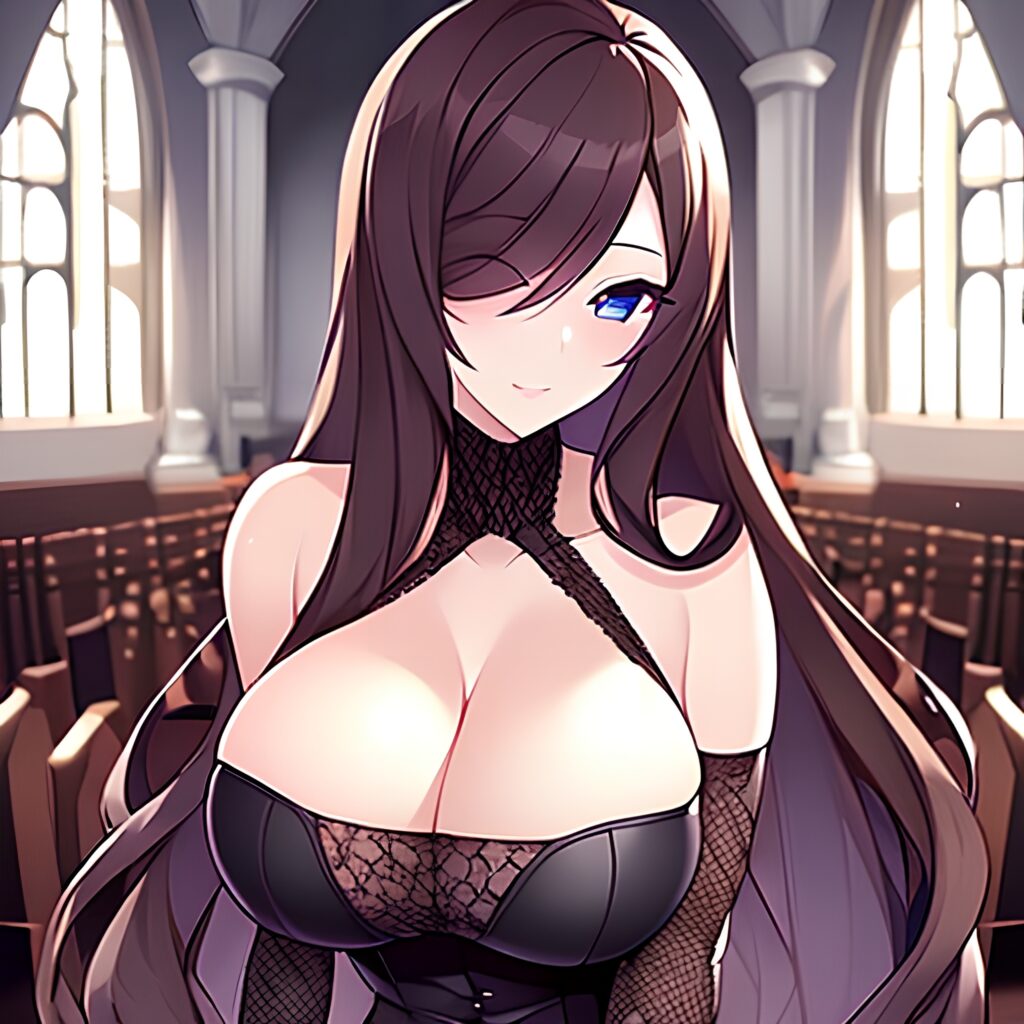 church fishnet brunette messy hair woman long hair 