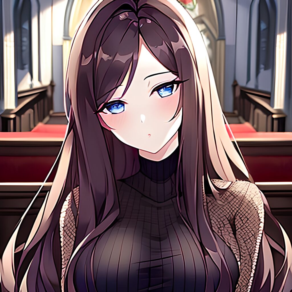 church fishnet brunette woman long hair messy hair 