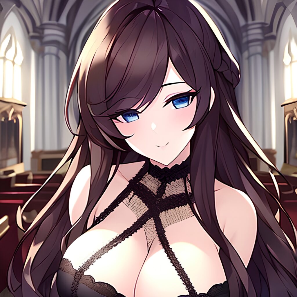 church fishnet brunette woman messy hair long hair