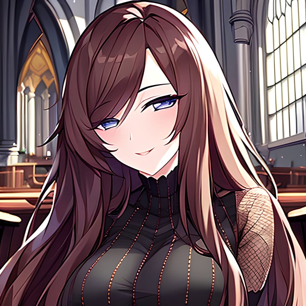 church fishnet brunette woman messy hair long hair 