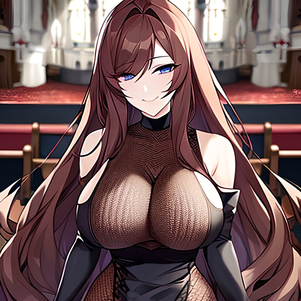 church fishnet brunette woman messy hair long hair 