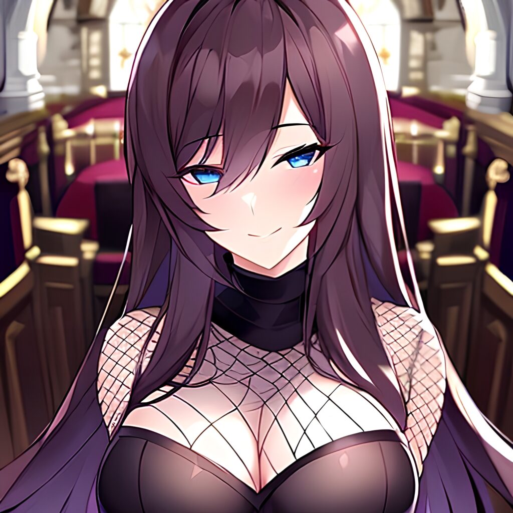 church fishnet brunette woman messy hair long hair 