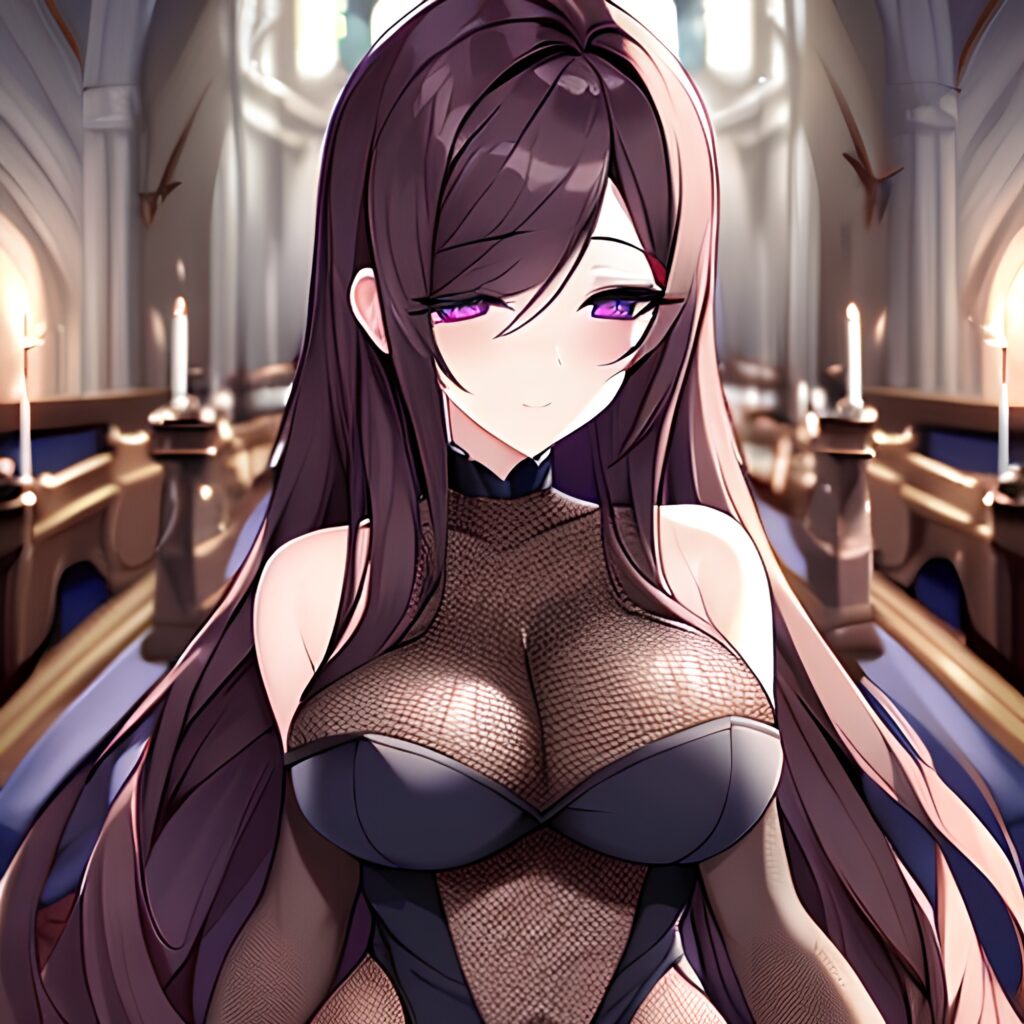 church fishnet brunette woman messy hair long hair 