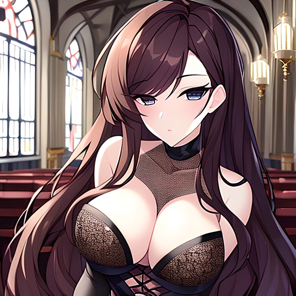 church fishnet long hair brunette messy hair woman 