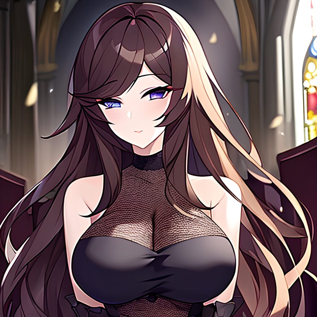 church fishnet long hair brunette woman messy hair 