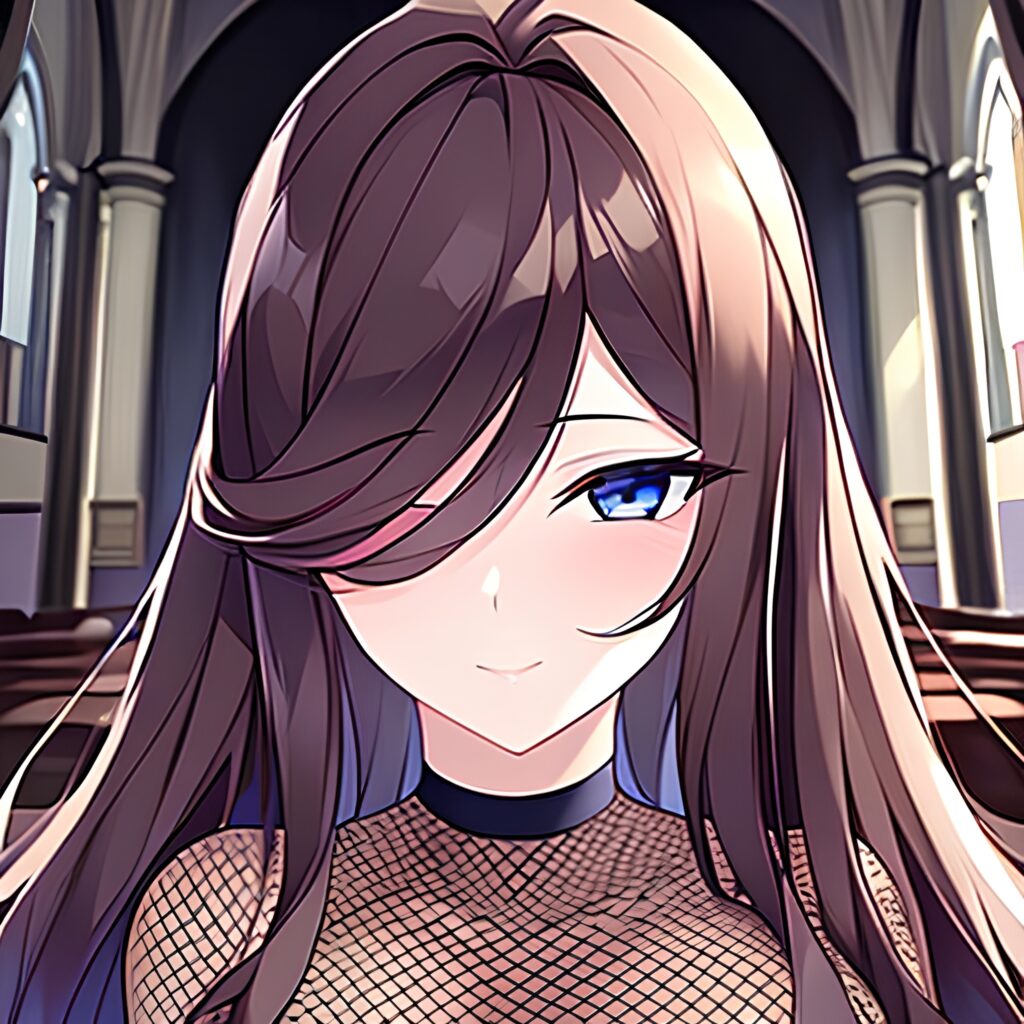 church fishnet long hair brunette woman messy hair 