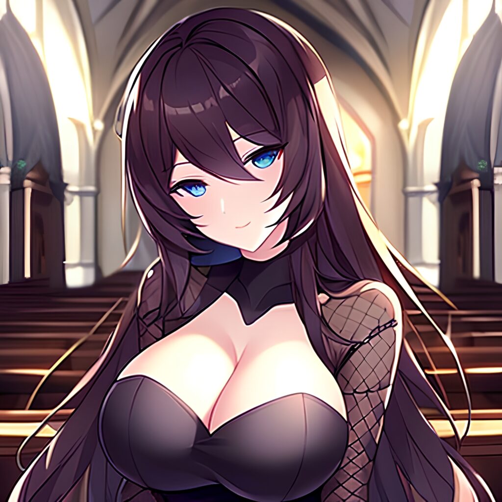 church fishnet long hair brunette woman messy hair 