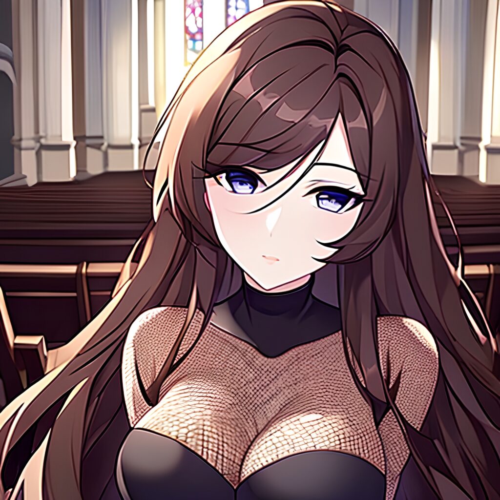 church fishnet long hair brunette woman messy hair 