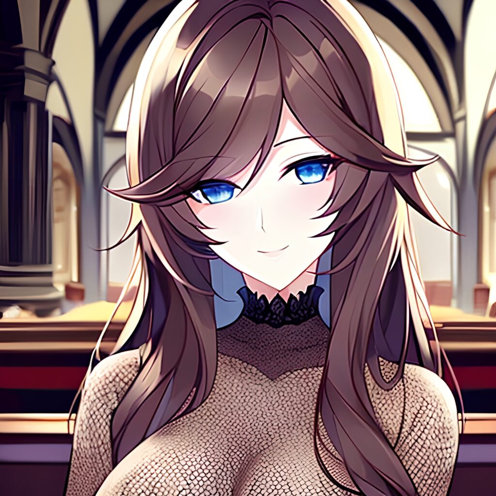 church fishnet long hair messy hair brunette woman 