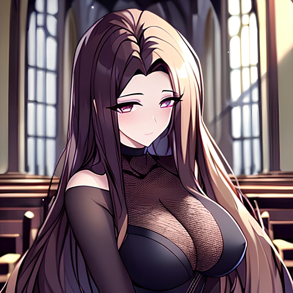 church fishnet long hair messy hair brunette woman 