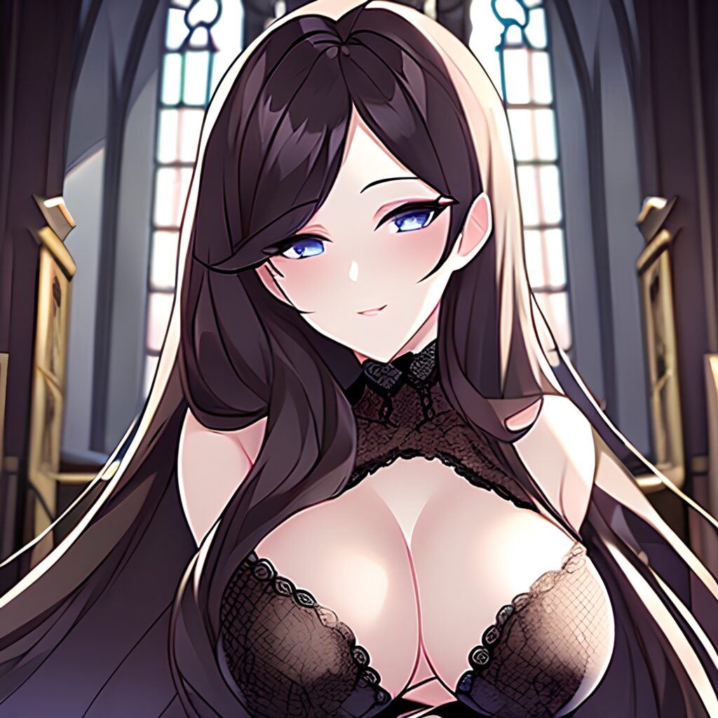 church fishnet long hair messy hair brunette woman 