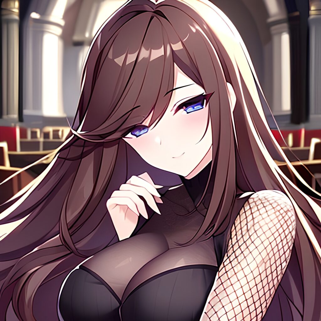 church fishnet long hair messy hair brunette woman 