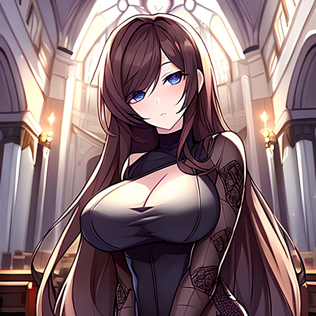 church fishnet long hair messy hair woman brunette 