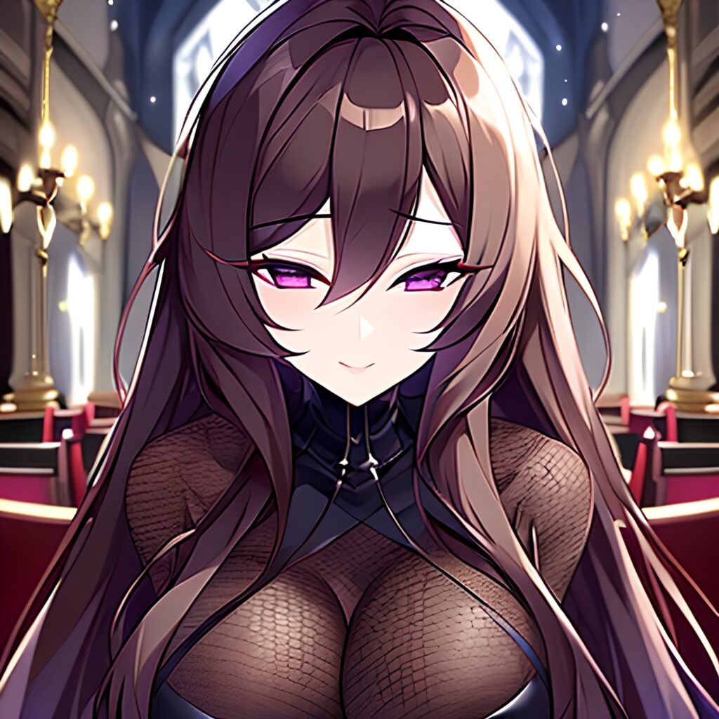 church fishnet long hair messy hair woman brunette 