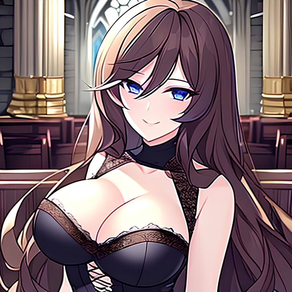 church fishnet long hair woman brunette messy hair 