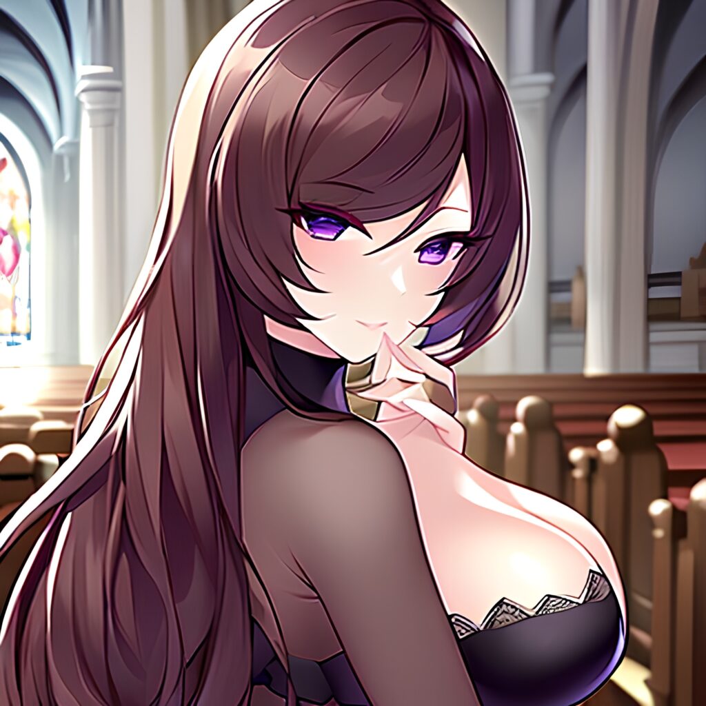 church fishnet long hair woman messy hair brunette 