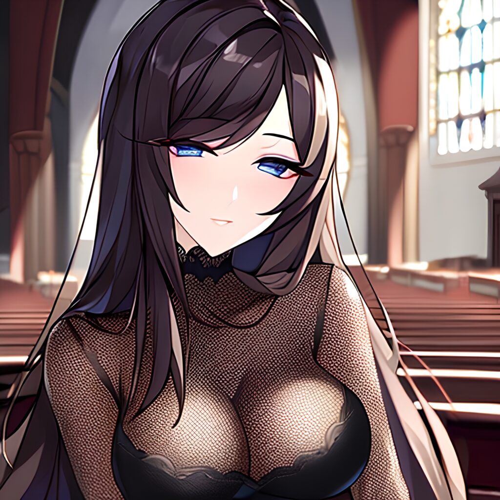 church fishnet long hair woman messy hair brunette 