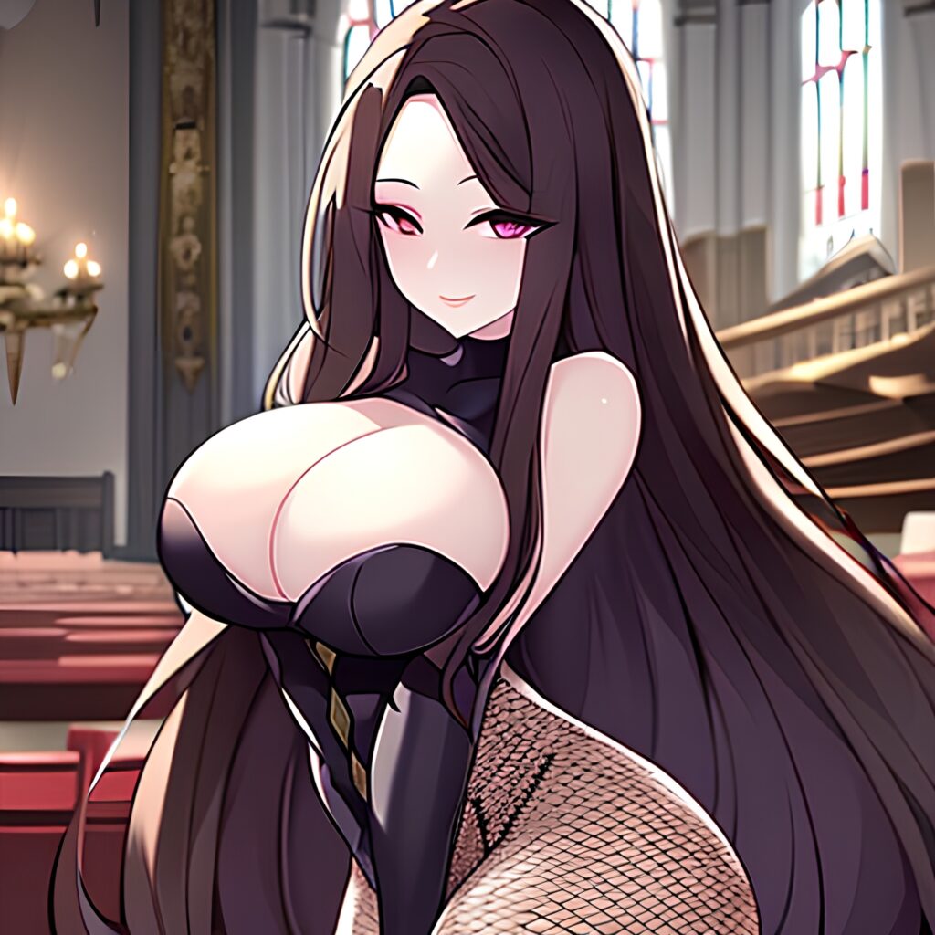church fishnet messy hair brunette long hair woman 