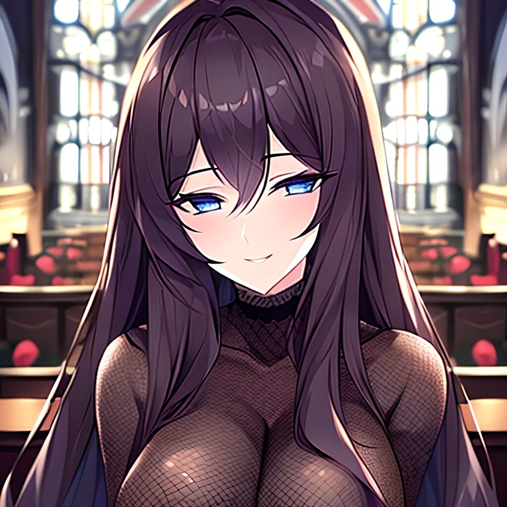 church fishnet messy hair brunette long hair woman 