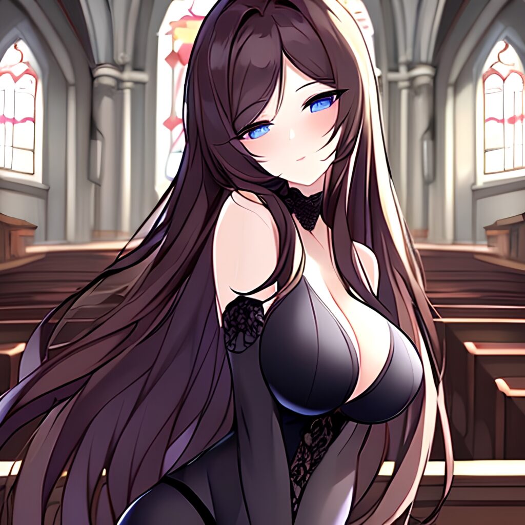 church fishnet messy hair brunette long hair woman 