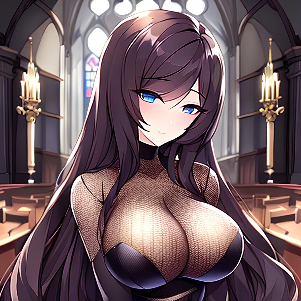 church fishnet messy hair brunette woman long hair 