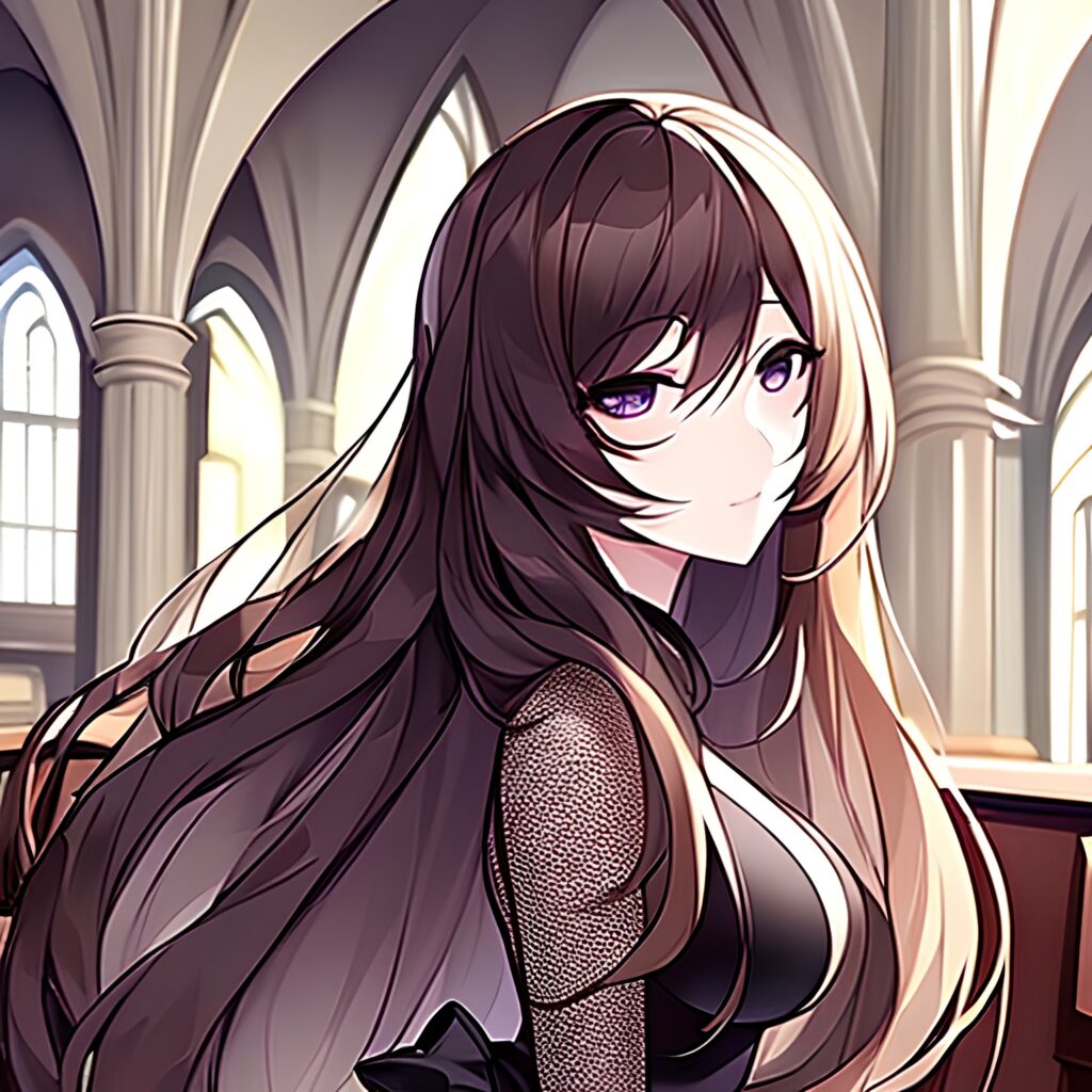 church fishnet messy hair brunette woman long hair 