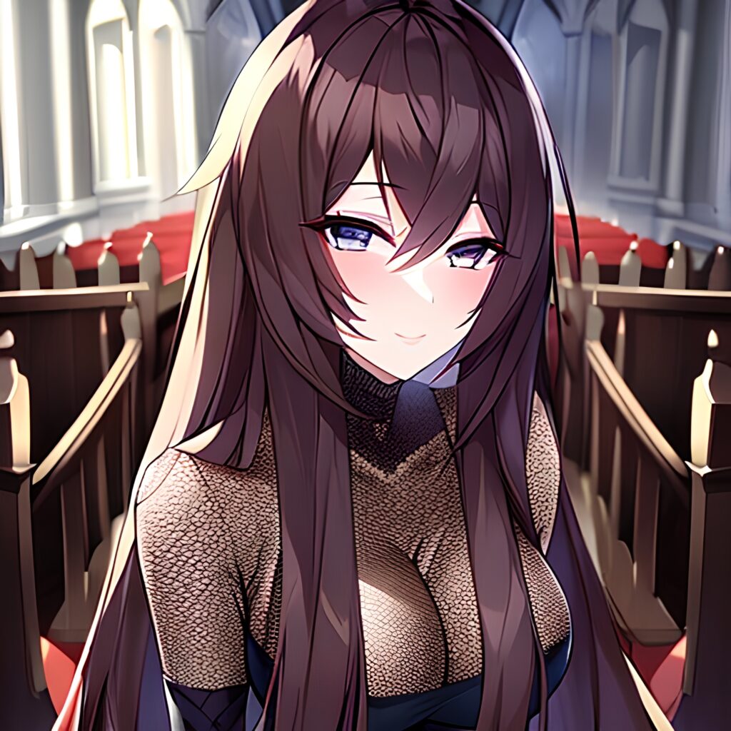 church fishnet messy hair brunette woman long hair 