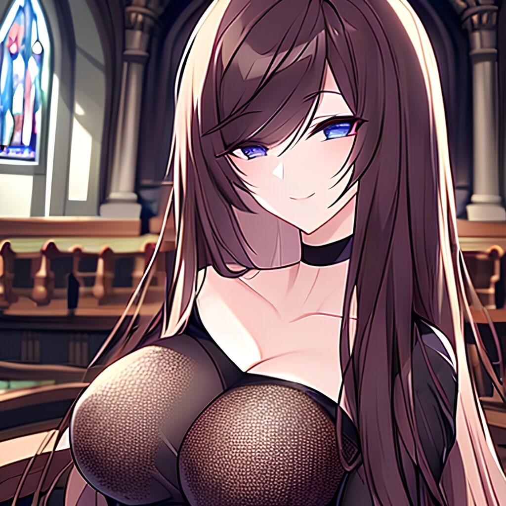 church fishnet messy hair long hair brunette woman 
