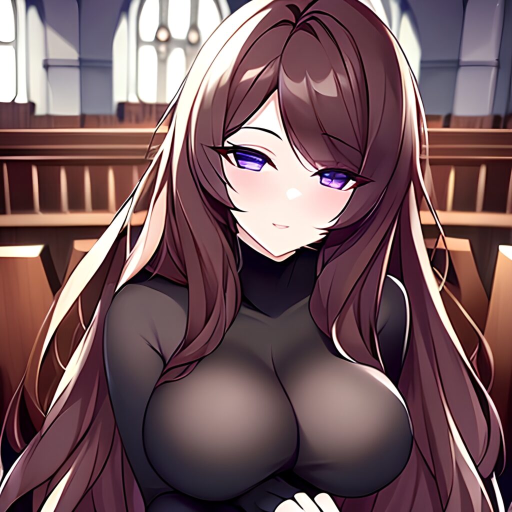 church fishnet messy hair long hair brunette woman 