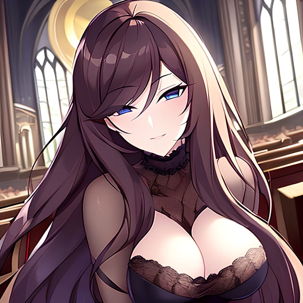 church fishnet messy hair long hair woman brunette 