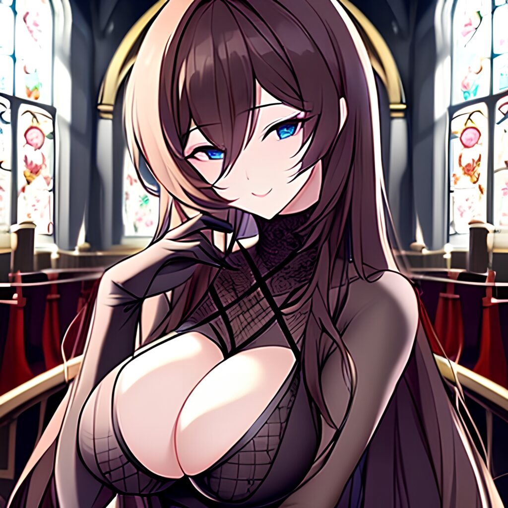 church fishnet messy hair woman brunette long hair