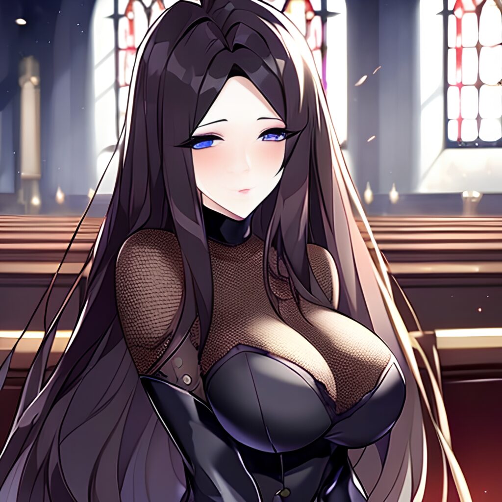 church fishnet messy hair woman brunette long hair 