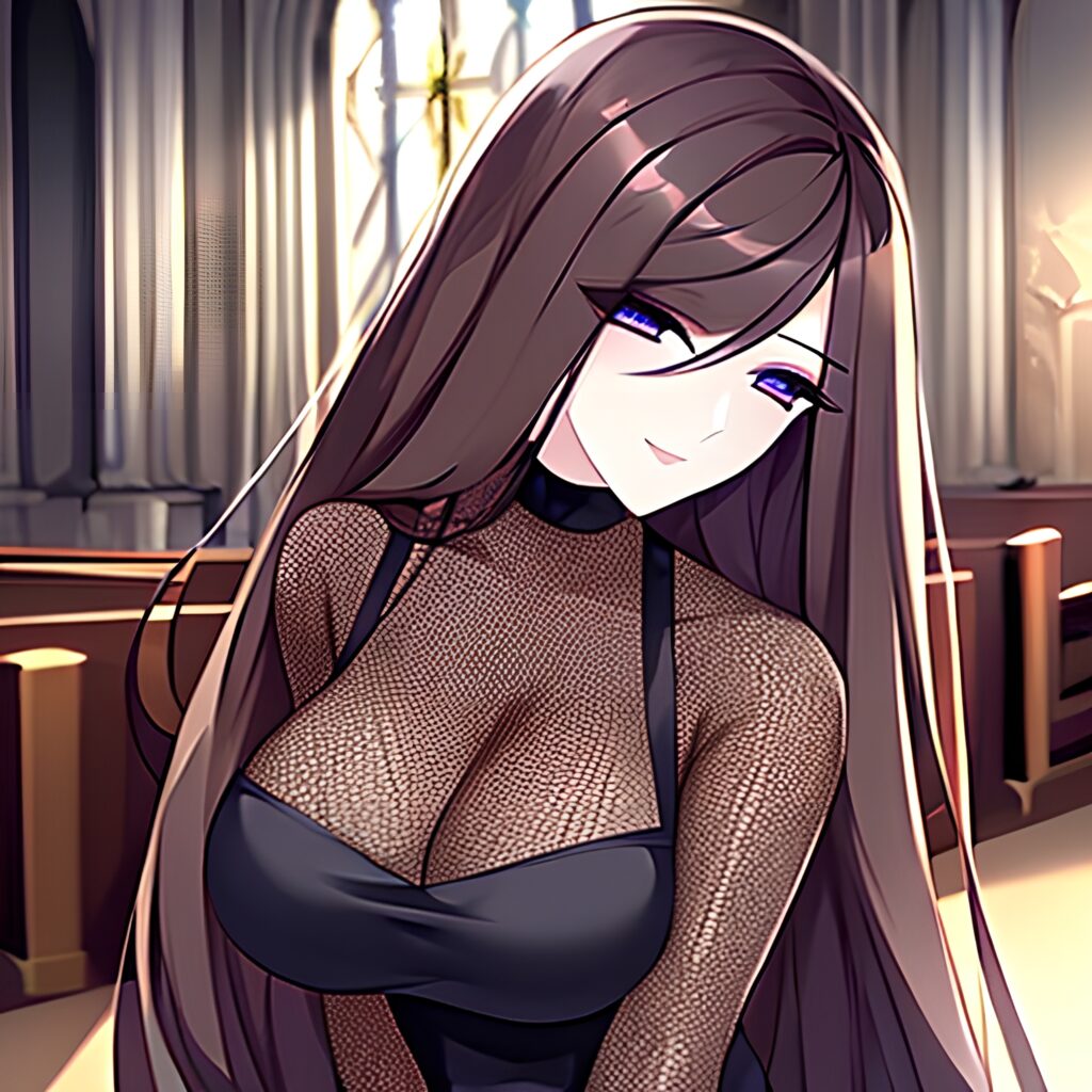 church fishnet messy hair woman long hair brunette 