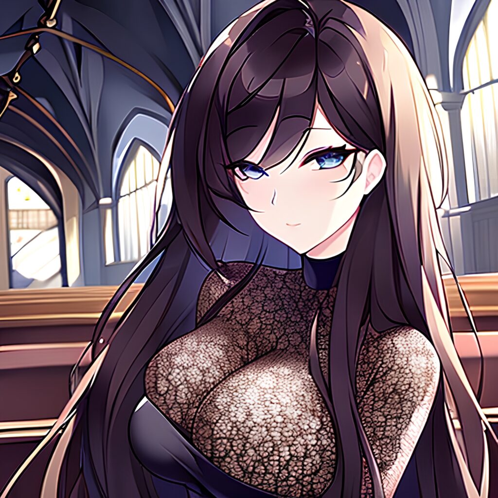 church fishnet messy hair woman long hair brunette 