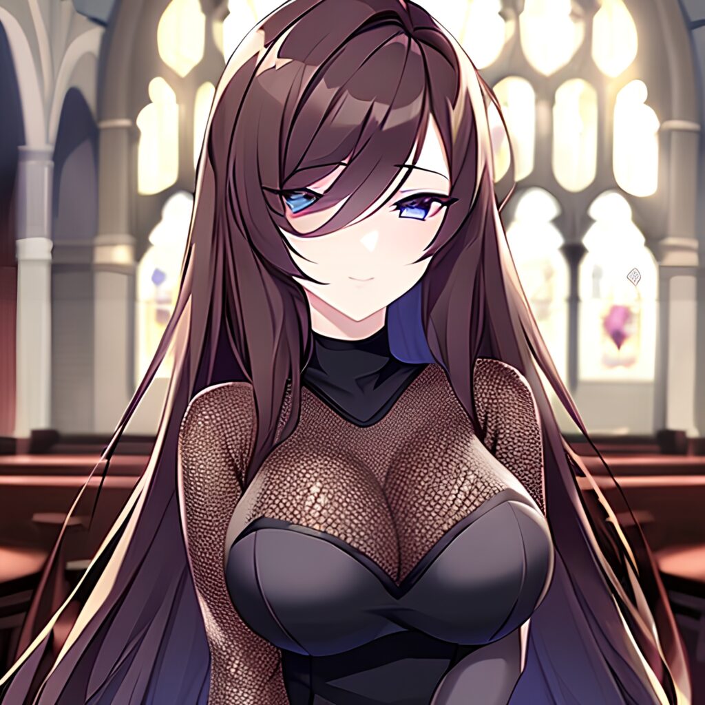 church fishnet messy hair woman long hair brunette 