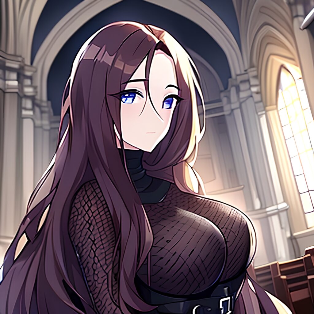 church fishnet woman brunette long hair messy hair 