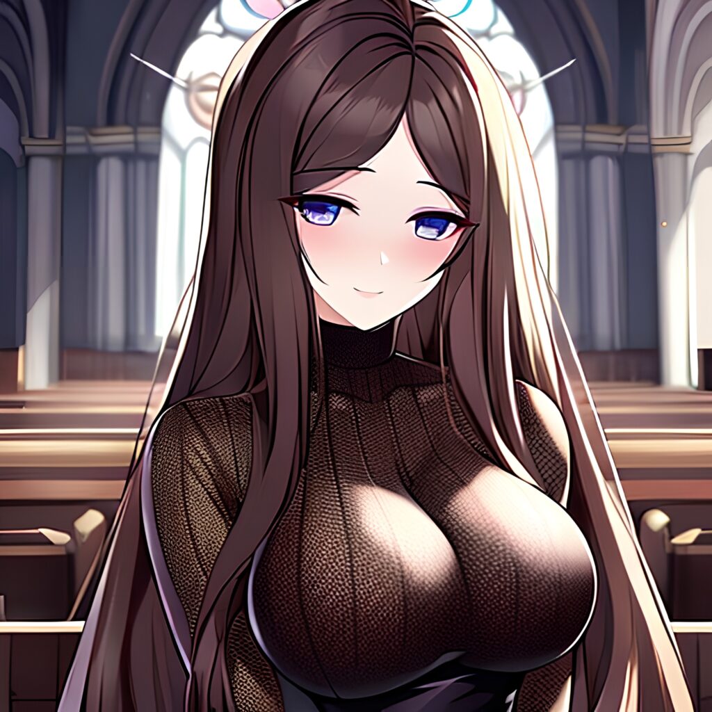 church fishnet woman brunette long hair messy hair 