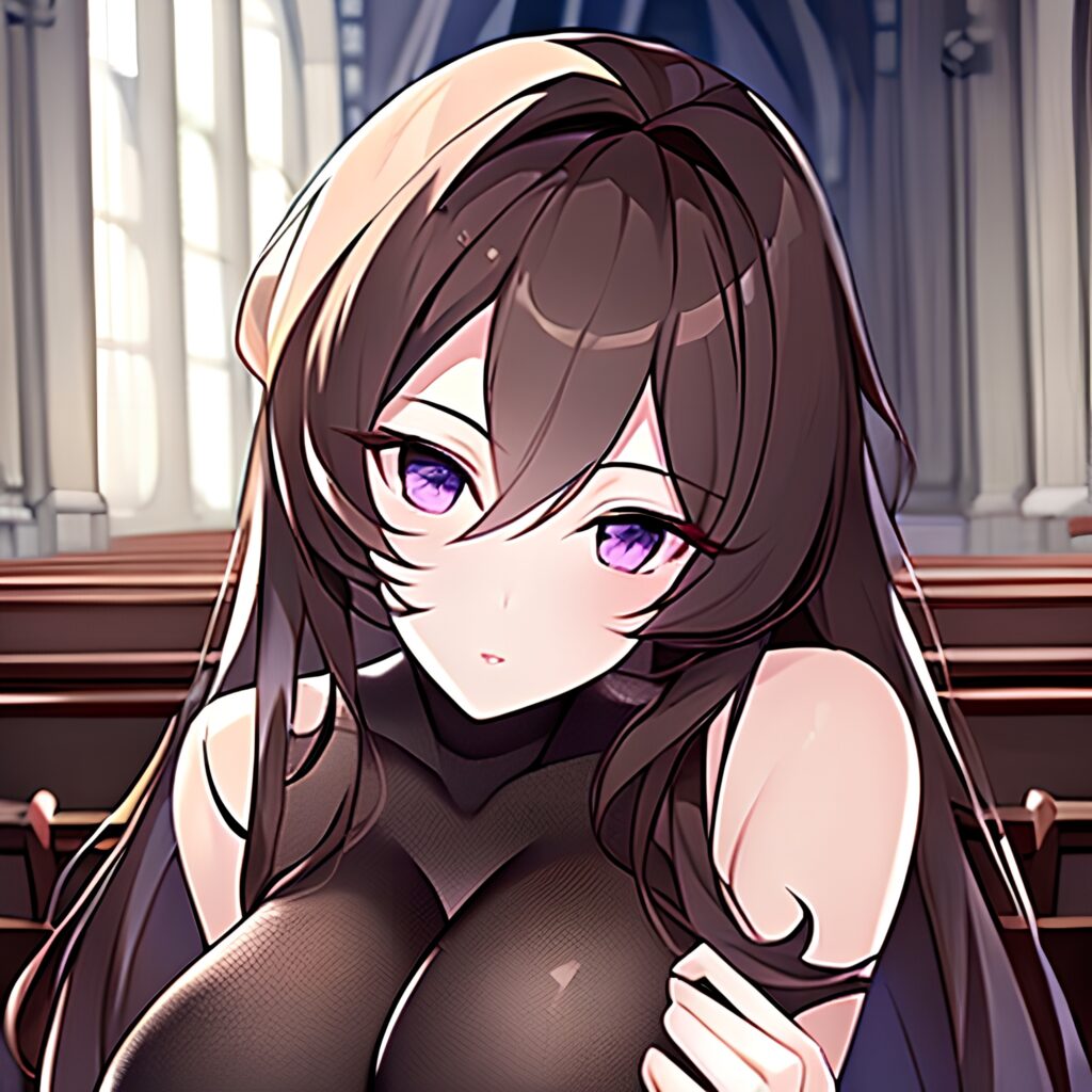 church fishnet woman brunette long hair messy hair 