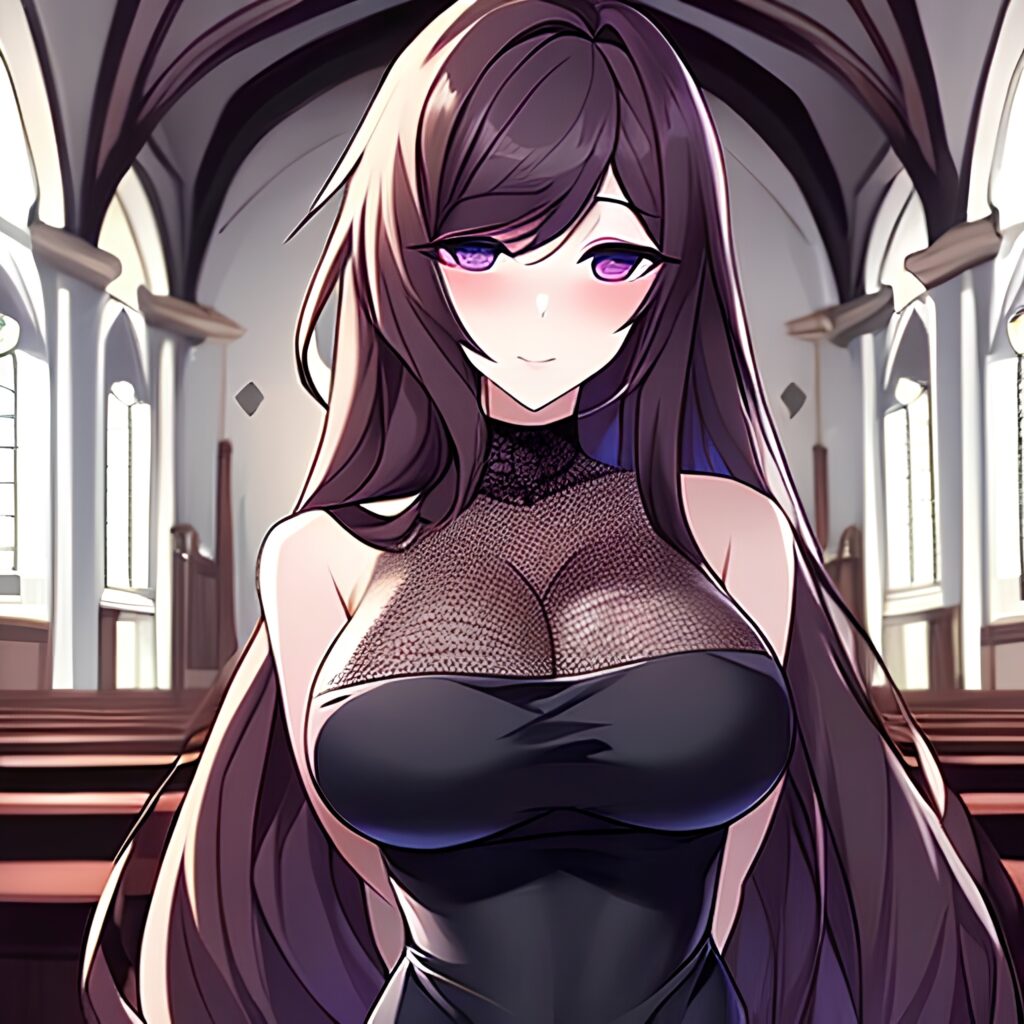 church fishnet woman brunette long hair messy hair 