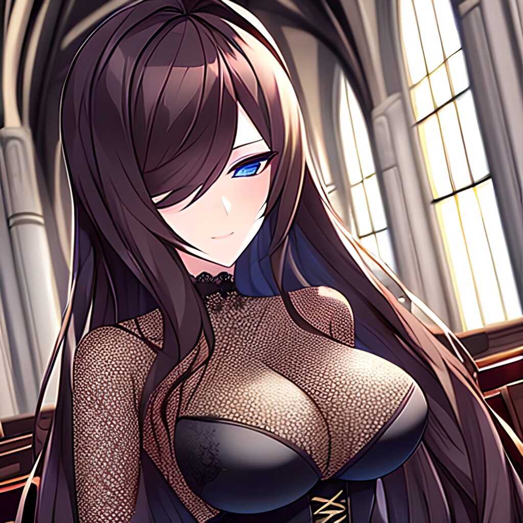 church fishnet woman brunette messy hair long hair 