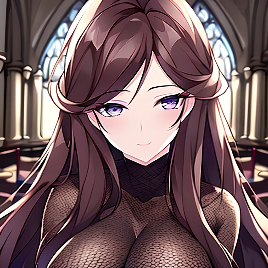 church fishnet woman brunette messy hair long hair 