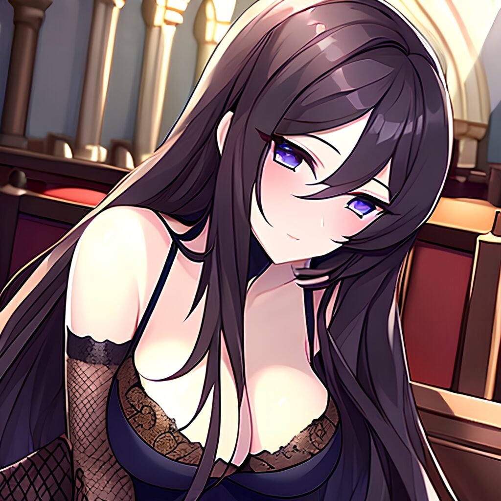 church fishnet woman brunette messy hair long hair 