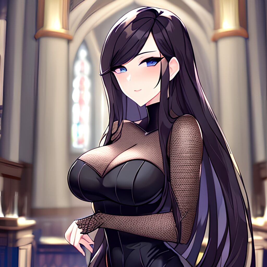 church fishnet woman long hair messy hair brunette 