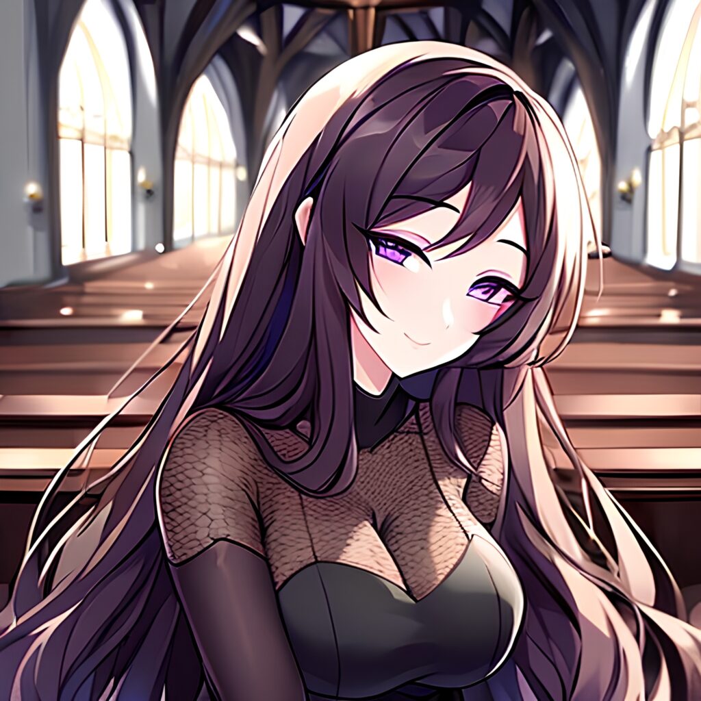 church fishnet woman messy hair brunette long hair 