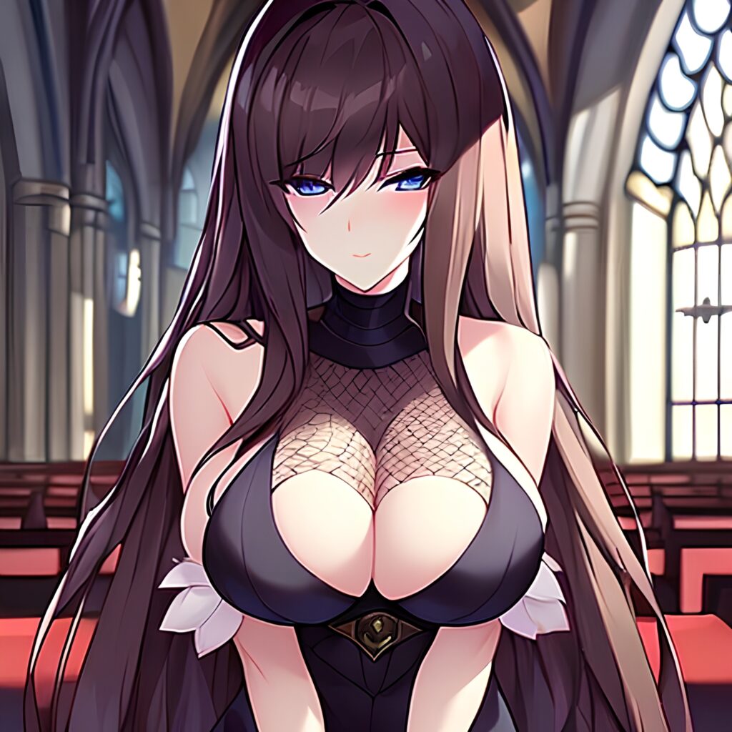 church fishnet woman messy hair brunette long hair 