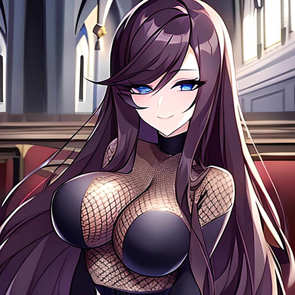 church fishnet woman messy hair long hair brunette 